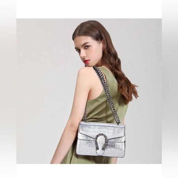 Crocodile and Chain Shoulder Bag - Picture 1 of 6